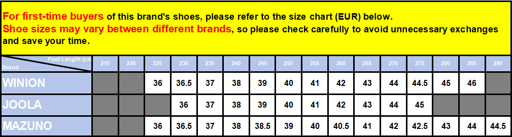 Shoes Size Instruction Chart
